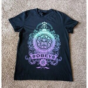 Obey T-Shirt Women's Size Large Star Graphic Black Shirt